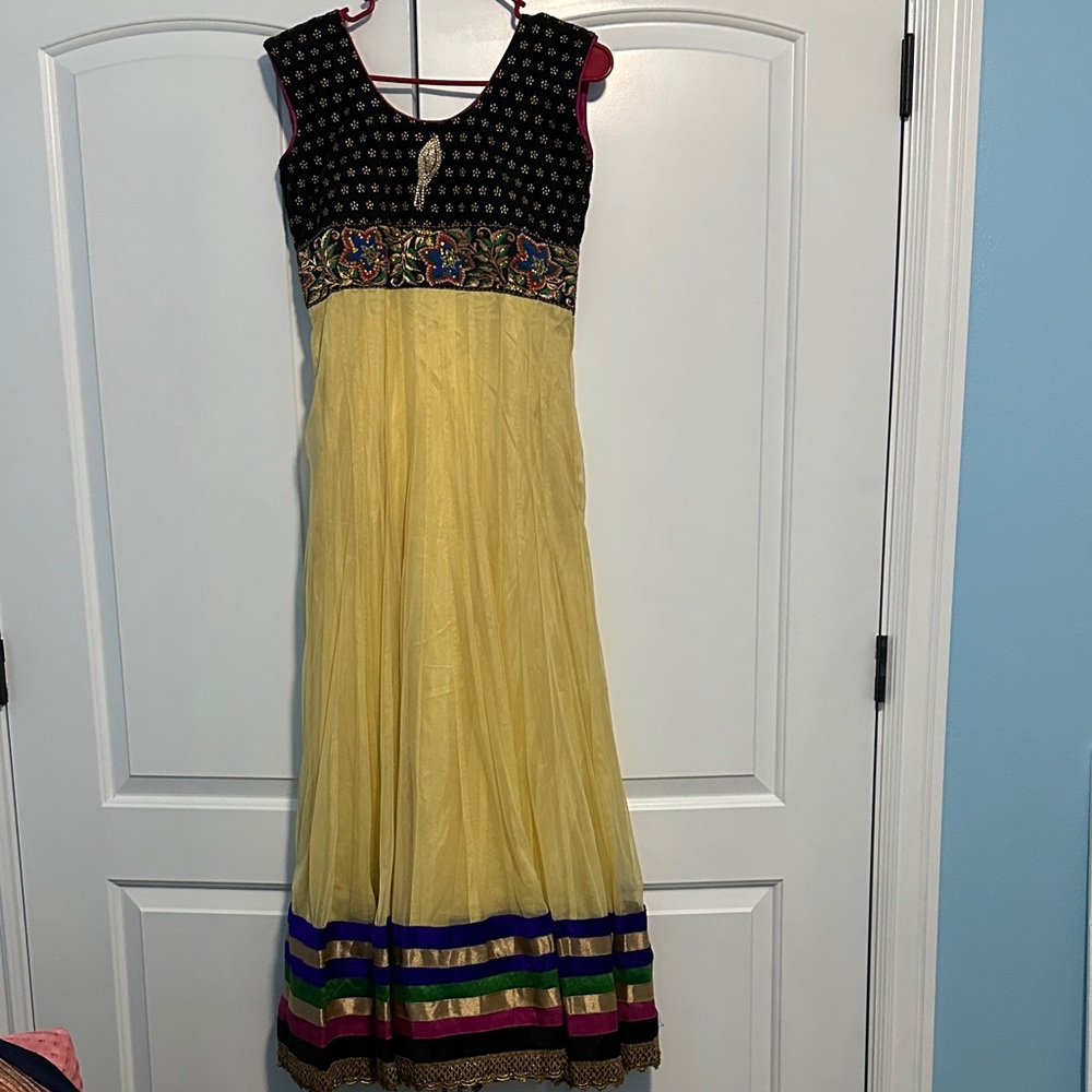 Elegant golden yellow and Black Kids Indian Dress